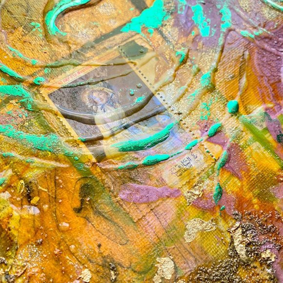 Mother’s Day 1968 II - Original Art Mixed Media Collage Painting 12"x12" - Picture 2 of 6